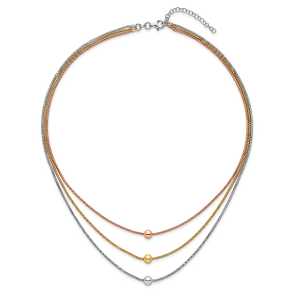 Leslie's Sterling Silver Rose & Yellow Gold-plated w/ 2in ext. Necklace - Image 4