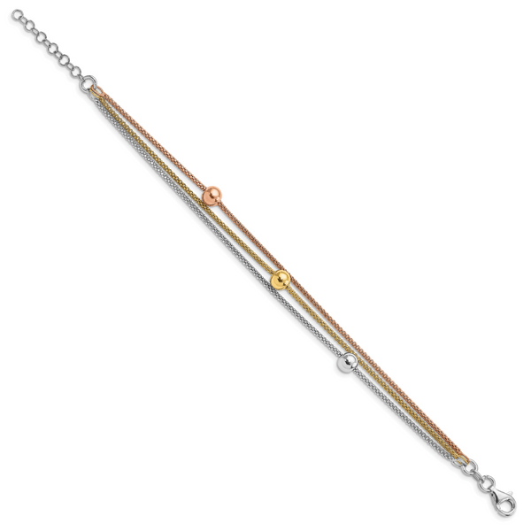 Leslie's Sterling Silver Rose & Yellow Gold-plated w/ 1in ext Bracelet - Image 2