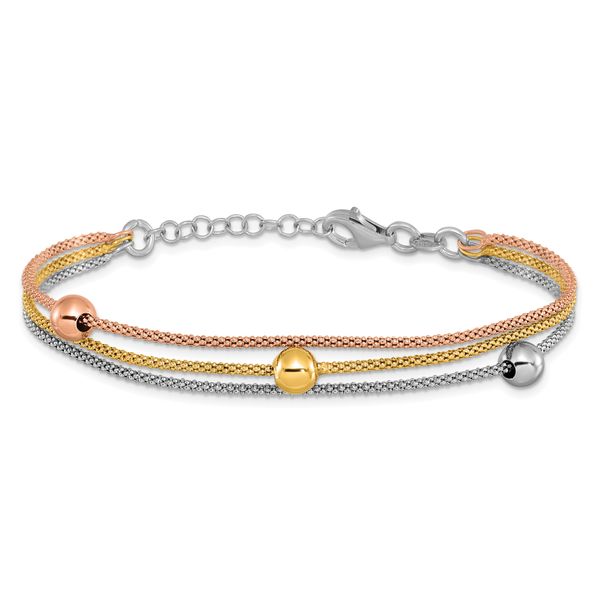 Leslie's Sterling Silver Rose & Yellow Gold-plated w/ 1in ext Bracelet - Image 3