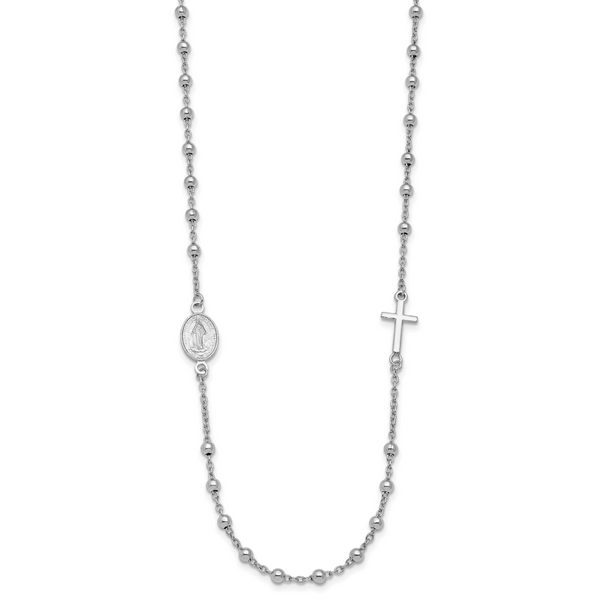 Leslie's Sterling Silver Rhod-pl Cross and Miraculous Medal Necklace - Image 2