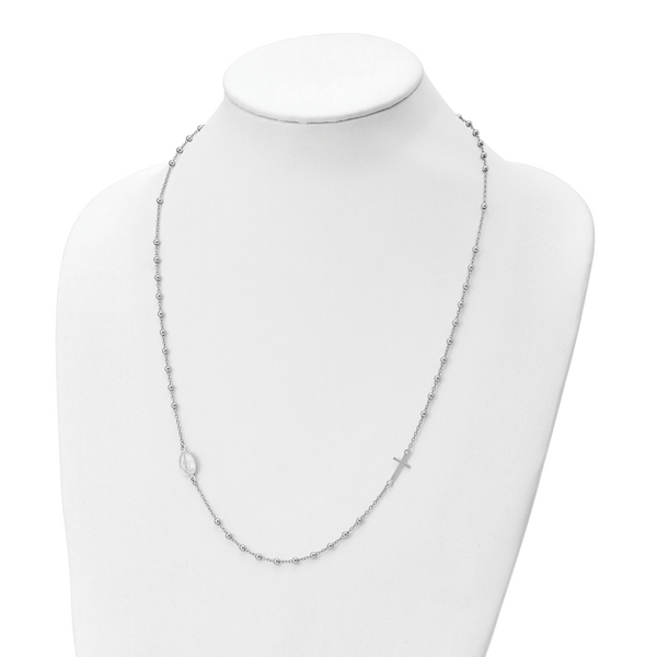 Leslie's Sterling Silver Rhod-pl Cross and Miraculous Medal Necklace - Image 3
