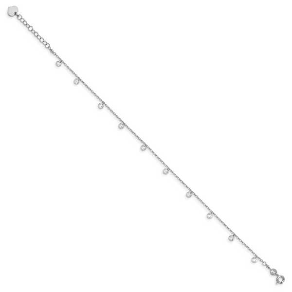 Leslie's Sterling Silver Rhod-plated w/1.25 in ext. Crystal Anklet - Image 2