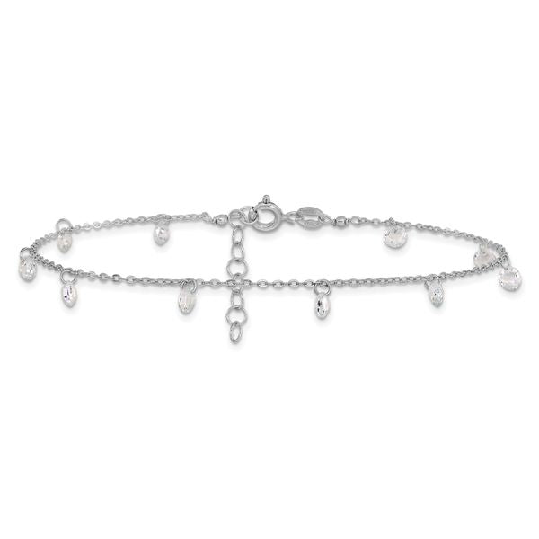 Leslie's Sterling Silver Rhod-plated w/1.25 in ext. Crystal Anklet - Image 3