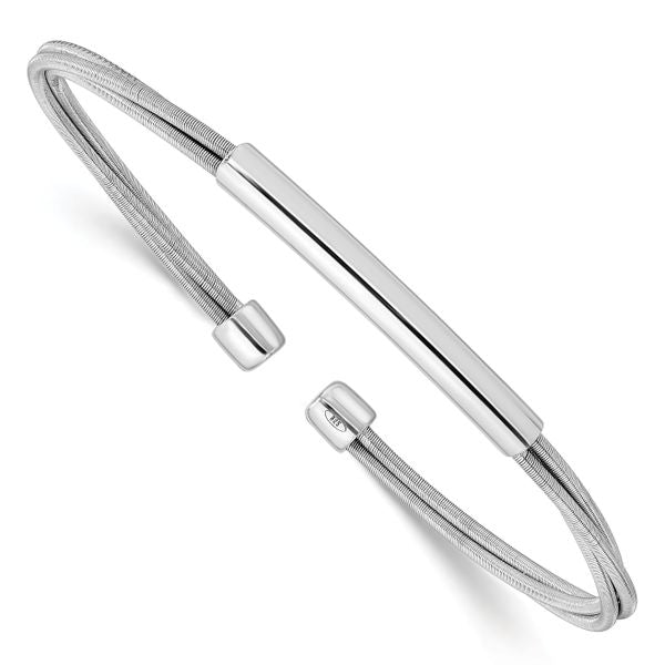 Sterling Silver Rhodium-plated Cuff Bangle