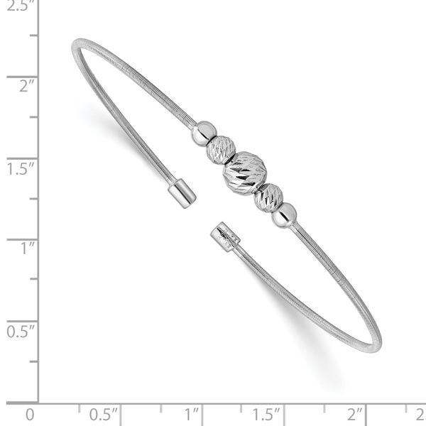 Leslie's Sterling Silver Rhodium-plated D/C Beaded Cuff Bangle - Image 3