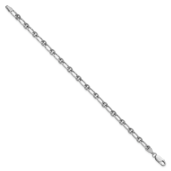 Leslie's Sterling Silver Rhod-plated Textured Fancy Link Bracelet - Image 2