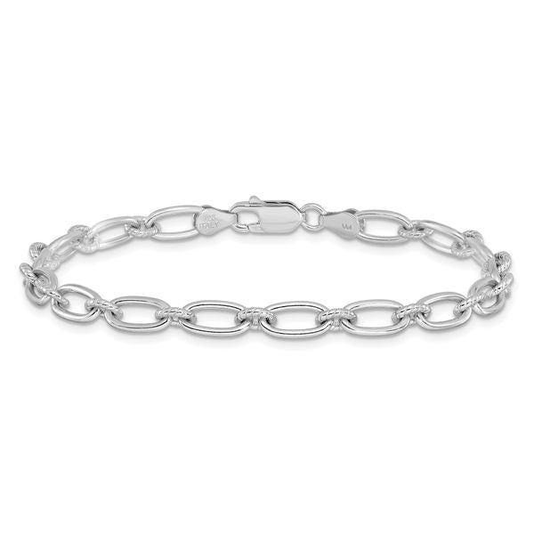 Leslie's Sterling Silver Rhod-plated Textured Fancy Link Bracelet - Image 3