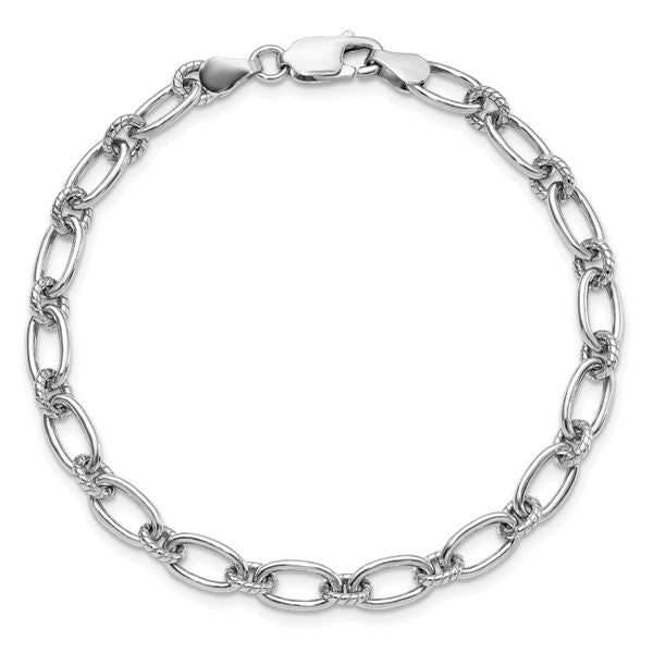 Leslie's Sterling Silver Rhod-plated Textured Fancy Link Bracelet - Image 4