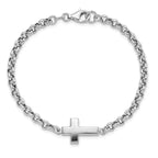 Leslie's Sterling Silver Rhodium-plated Cross Rolo Bracelet - Image 4