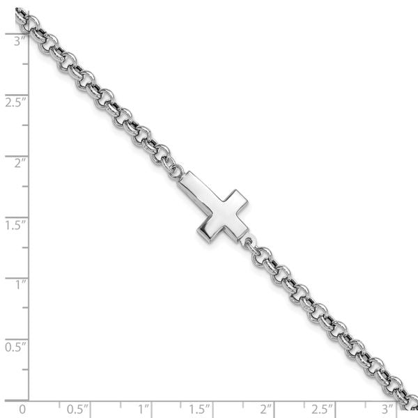 Leslie's Sterling Silver Rhodium-plated Cross Rolo Bracelet - Image 5