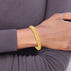 Sterling Silver Gold-tone Textured Hollow Bangle - Image 4