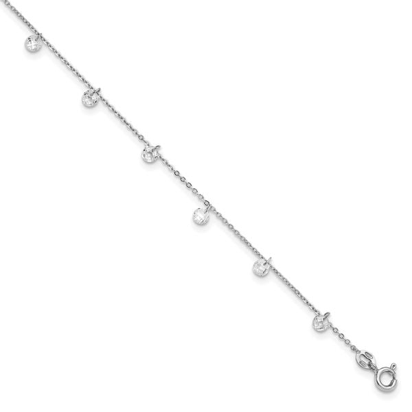 Leslie's Sterling Silver Rhodium-plated CZ Anklet