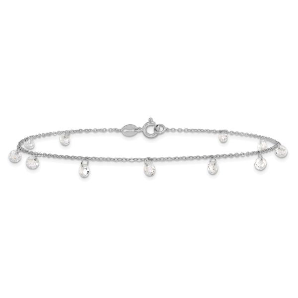 Leslie's Sterling Silver Rhodium-plated CZ Anklet - Image 3