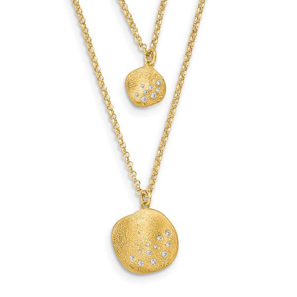 Leslie's Radiant Essence SS Gold-pl CZ Brushed 2-strand w/ 1.75 ext. Necklace