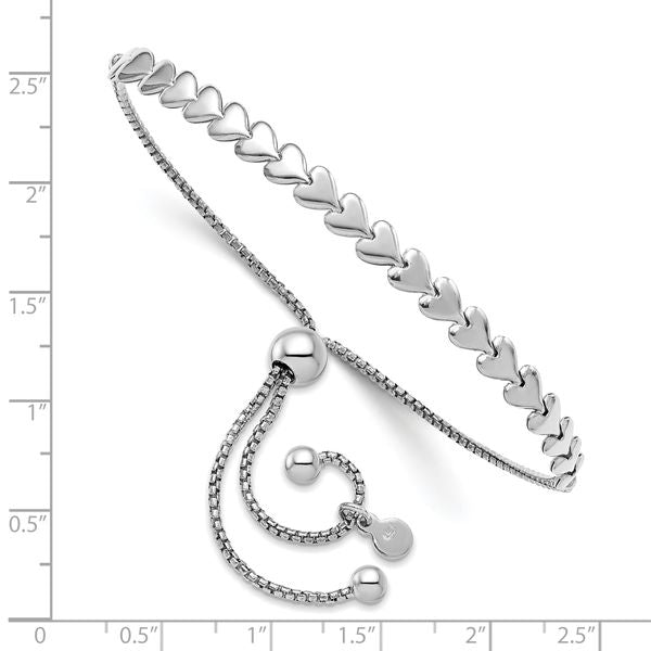 Leslie's Sterling Silver Rhodium-plated Polished Heart Bolo Bracelet - Image 2