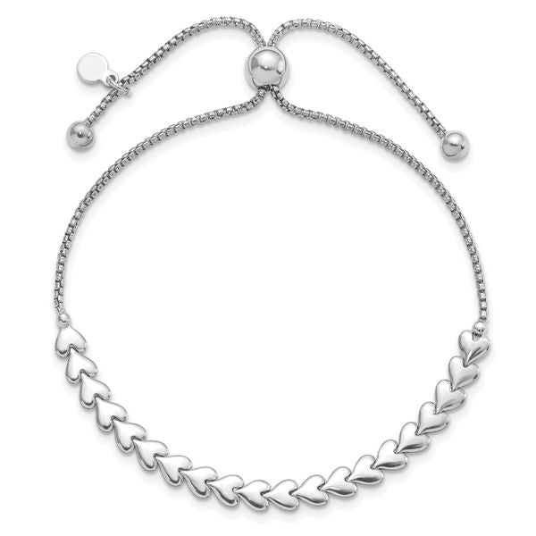 Leslie's Sterling Silver Rhodium-plated Polished Heart Bolo Bracelet - Image 3