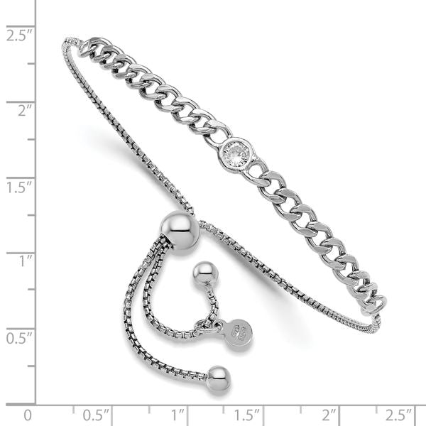 Leslie's Sterling Silver Rhodium-plated Polished CZ Bolo Bracelet - Image 2