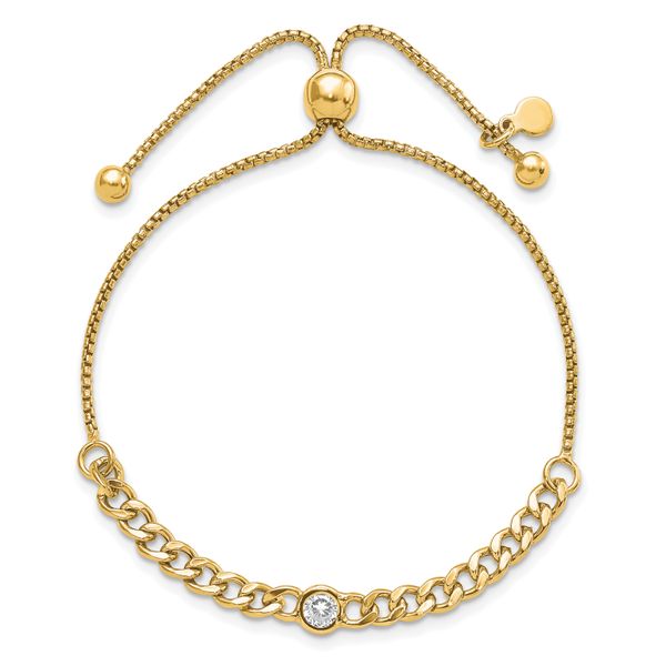 Leslie's Sterling Silver Gold-tone Polished CZ Bolo Bracelet - Image 3
