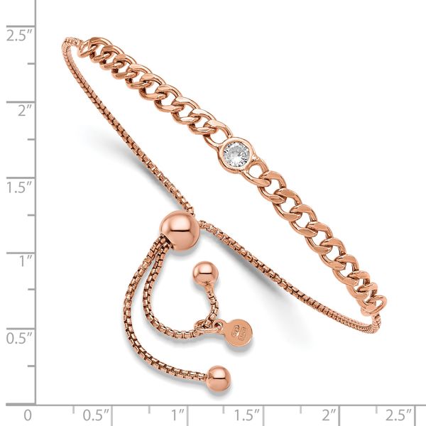 Leslie's Sterling Silver Rose-tone Polished CZ Bolo Bracelet - Image 2