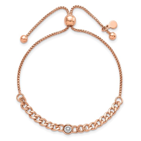 Leslie's Sterling Silver Rose-tone Polished CZ Bolo Bracelet - Image 3