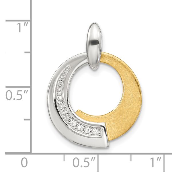 Leslie's Sterling Silver Rh-p and Gold-plated CZ Brushed Pendant - Image 4