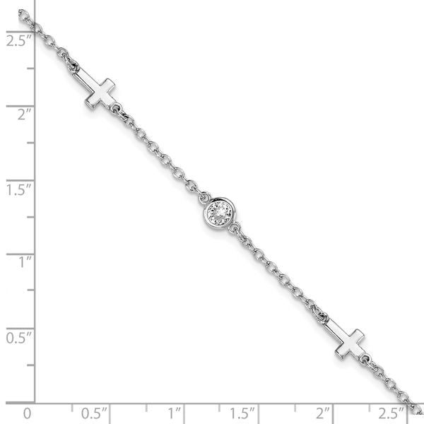 Leslie's Sterling Silver Rhodium-plated CZ Cross w/ 1in ext. Bracelet - Image 4