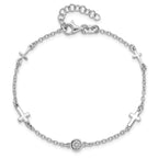 Leslie's Sterling Silver Rhodium-plated CZ Cross w/ 1in ext. Bracelet - Image 5