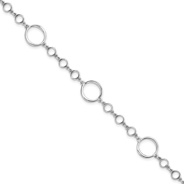 Leslie's Sterling Silver Rhodium-plated Polished Link w/ 1in ext. Bracelet