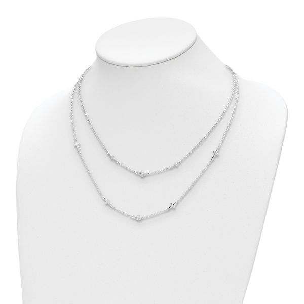 Leslie's Sterling Silver Rhod-pl CZ Cross Multi-strand w/ 2in ext. Necklace - Image 2