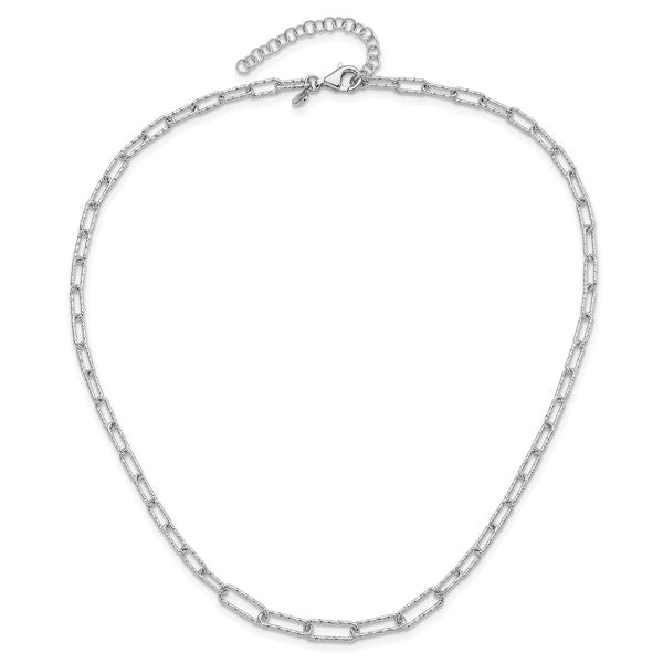 Leslie's Sterling Silver RH-plated Diamond-cut with 2in. ext Link Necklace - Image 3
