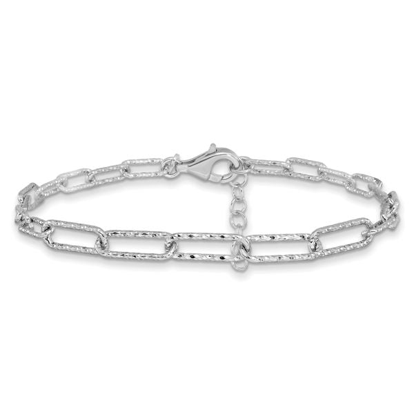 Leslie's Sterling Silver RH-plated Dia-cut Link w/1in ext. Bracelet - Image 3
