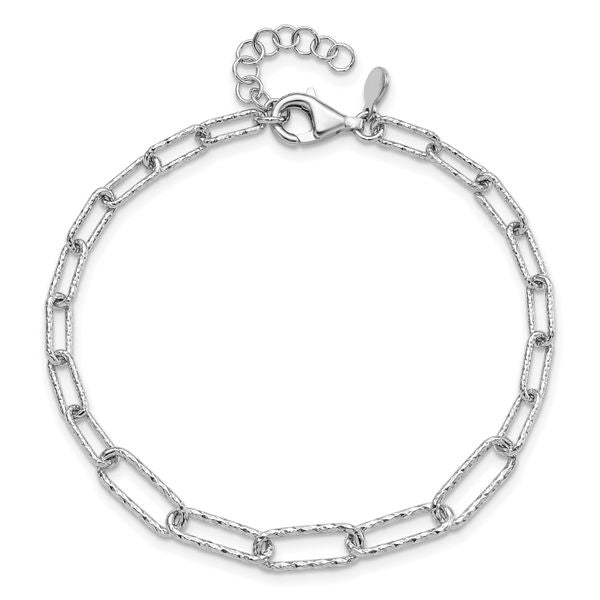 Leslie's Sterling Silver RH-plated Dia-cut Link w/1in ext. Bracelet - Image 4