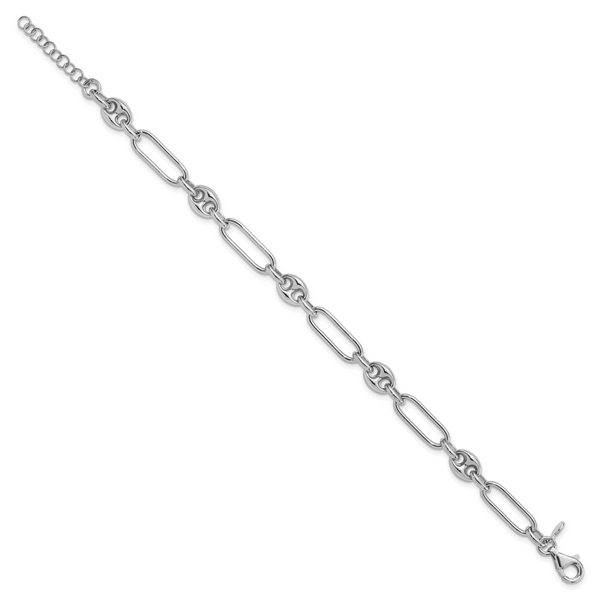 Leslie's Sterling Silver RH-plated Polished with 1in. ext Link Bracelet - Image 2
