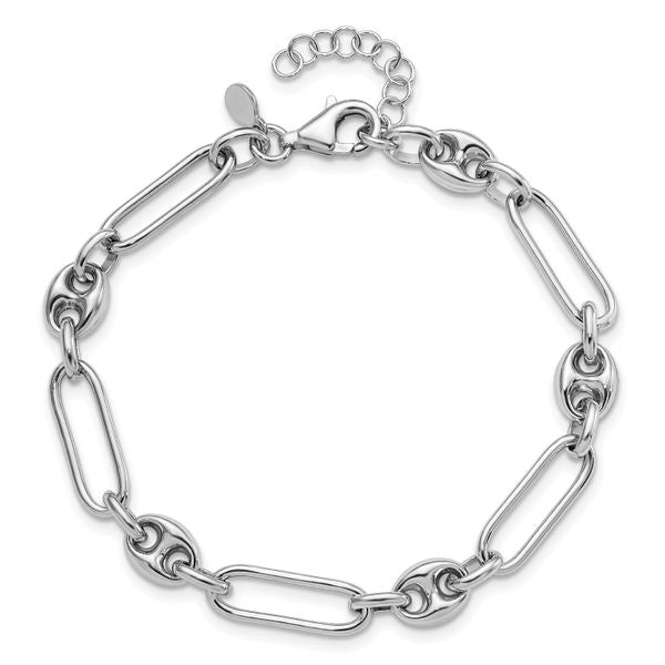 Leslie's Sterling Silver RH-plated Polished with 1in. ext Link Bracelet - Image 4