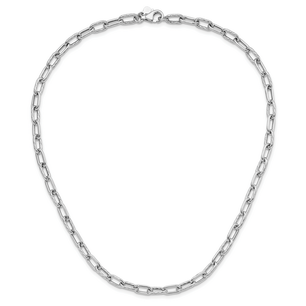 Leslie's Sterling Silver RH-plated Polished and Textured Link Necklace - Image 3