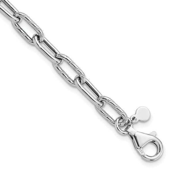 Leslie's Sterling Silver RH-pl Polish/Texture Link w/1in ext. Bracelet