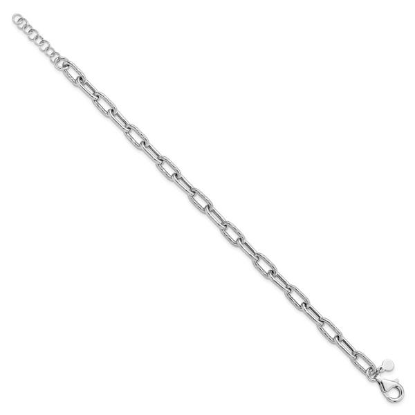 Leslie's Sterling Silver RH-pl Polish/Texture Link w/1in ext. Bracelet - Image 2