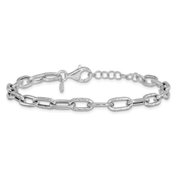 Leslie's Sterling Silver RH-pl Polish/Texture Link w/1in ext. Bracelet - Image 3