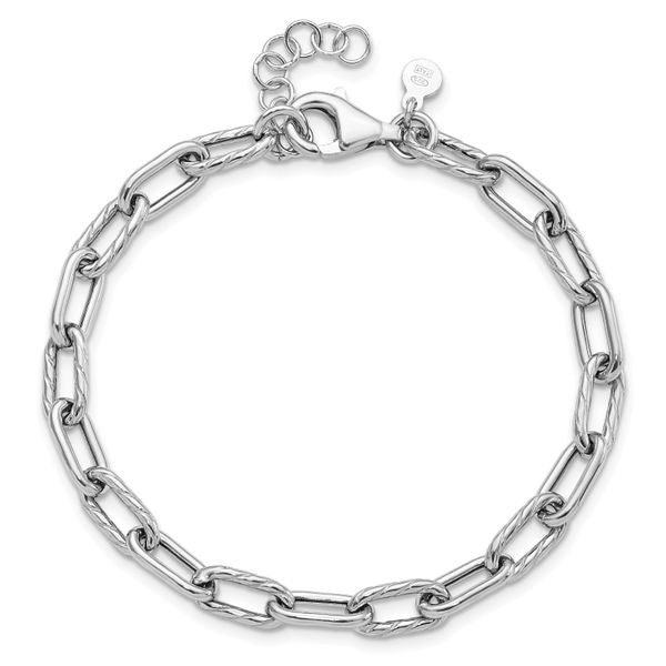 Leslie's Sterling Silver RH-pl Polish/Texture Link w/1in ext. Bracelet - Image 4