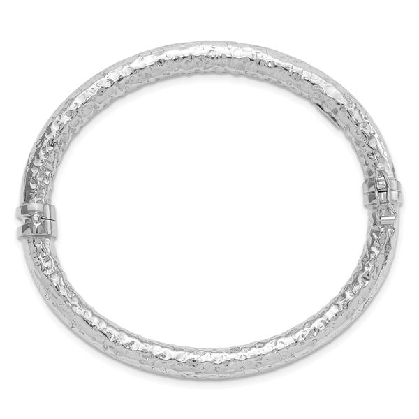 Sterling Silver Rhodium-plated Polished Hammered Bangle - Image 2