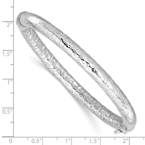 Sterling Silver Rhodium-plated Polished Hammered Bangle - Image 3