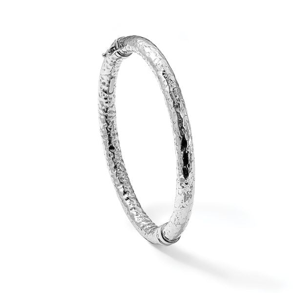 Sterling Silver Rhodium-plated Polished Hammered Bangle - Image 5