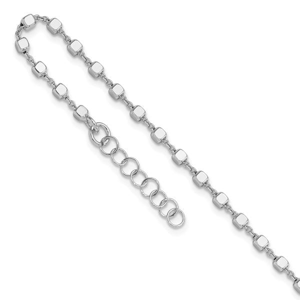 Leslie's Sterling Silver Rh-plated Polished Cube Link with 1in. ext. Anklet