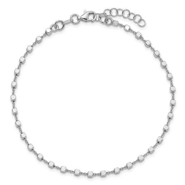 Leslie's Sterling Silver Rh-plated Polished Cube Link with 1in. ext. Anklet - Image 4