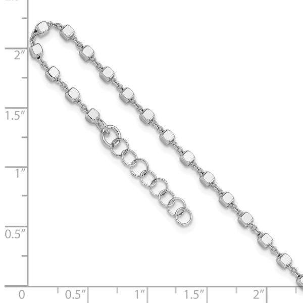 Leslie's Sterling Silver Rh-plated Polished Cube Link with 1in. ext. Anklet - Image 5