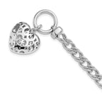 Leslie's Sterling Silver Rh-plated Polished with Heart Charm Bracelet