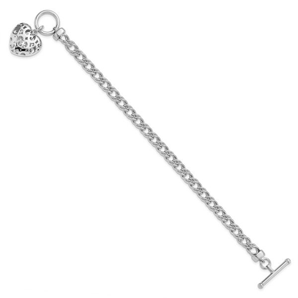 Leslie's Sterling Silver Rh-plated Polished with Heart Charm Bracelet - Image 2
