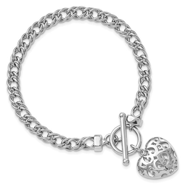 Leslie's Sterling Silver Rh-plated Polished with Heart Charm Bracelet - Image 4