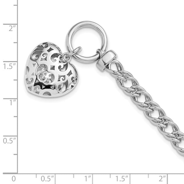 Leslie's Sterling Silver Rh-plated Polished with Heart Charm Bracelet - Image 5
