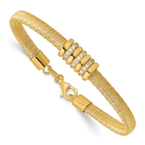 Sterling Silver Gold-tone CZ w/1in Safety Chain Flex Bangle